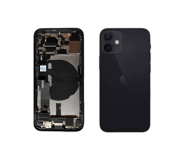 Back Housing W/ Small Components Pre-Installed Compatible For iPhone 12 Mini (Black)