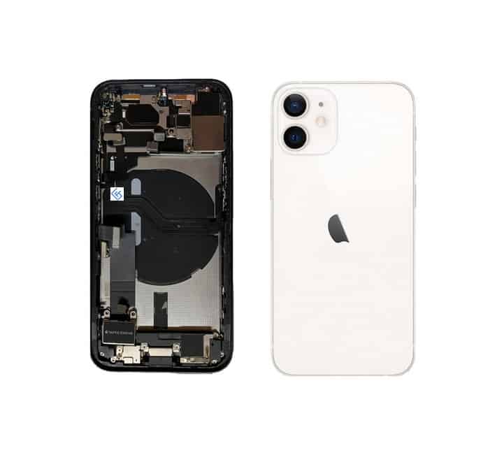 Back Housing W/ Small Components Pre-Installed Compatible For iPhone 12 Mini (White)