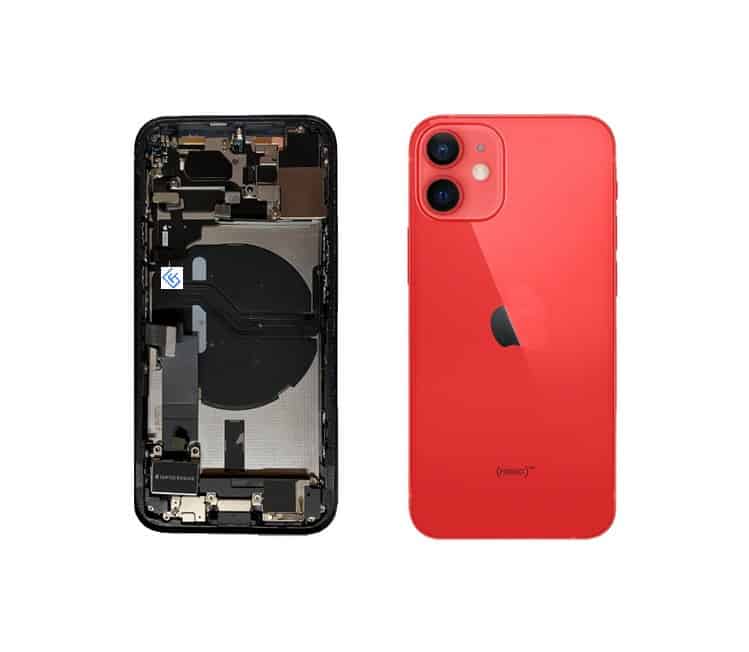 Back Housing W/ Small Components Pre-Installed Compatible For iPhone 12 Mini (Red)