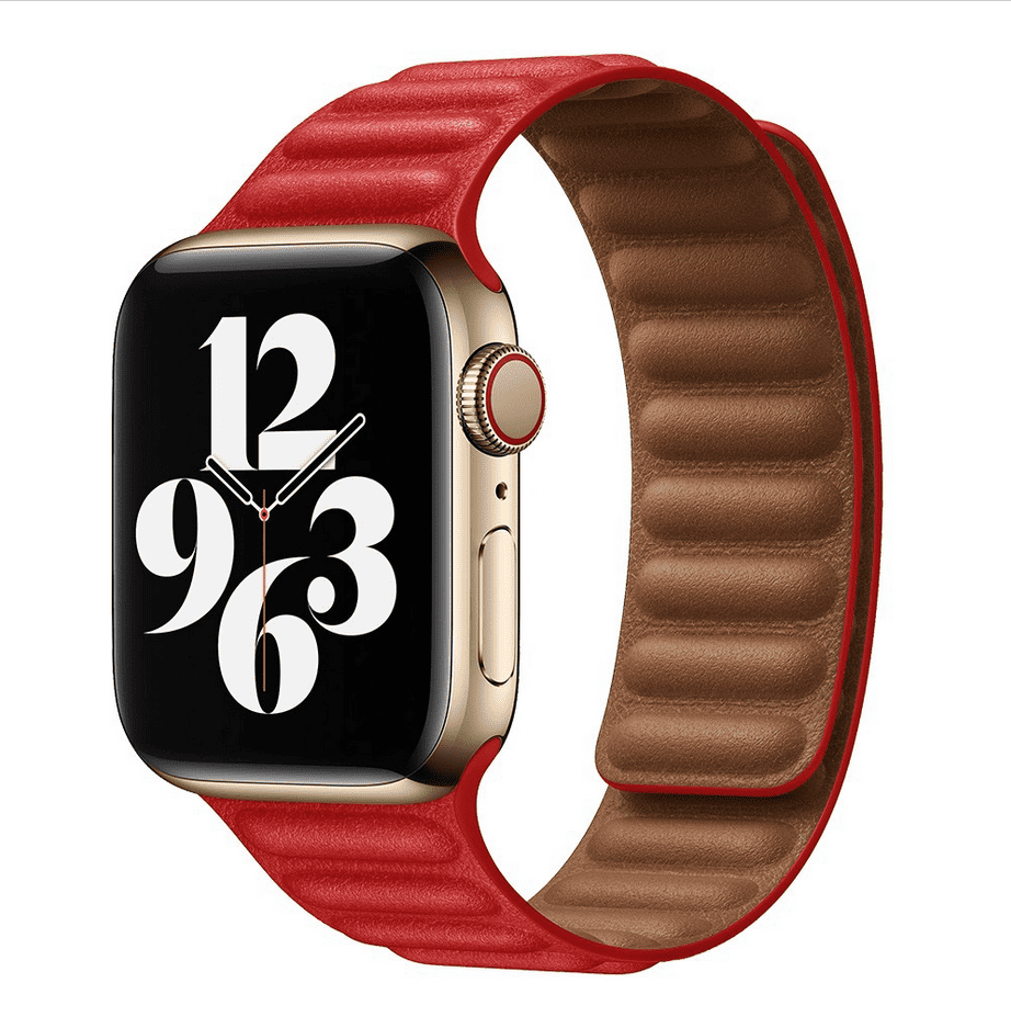Leather Band for Apple Watch (42/44/45,49mm) - Size M/L (230mm) - Red