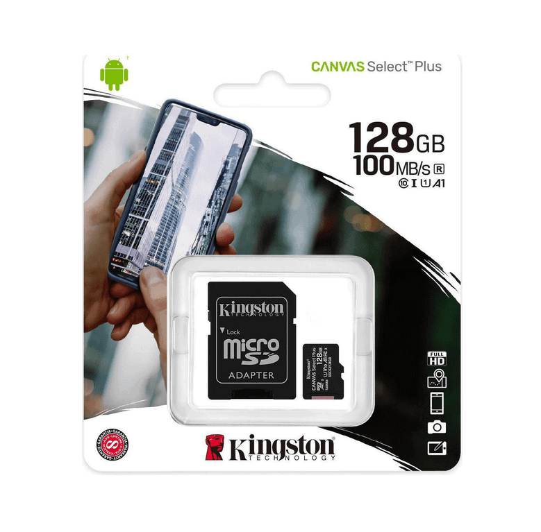 Kingston MicroSDXC 128GB Canvas Select Plus Memory Card SDCS2/128GB (Black)