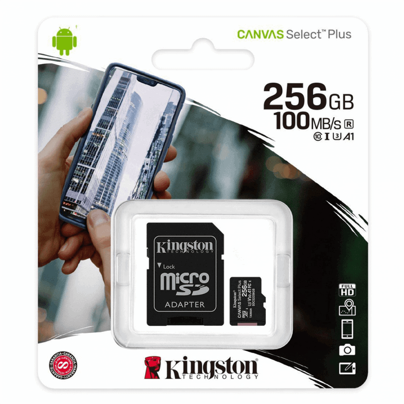 Kingston MicroSDXC 256GB Canvas Select Plus Memory Card SDCS2/256GB (Black)