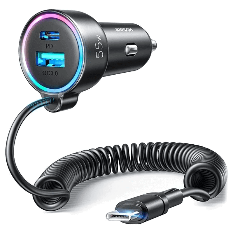Joyroom 3-in-1 Wired Fast Car Charger 55W USB-C Black (JR-CL07)