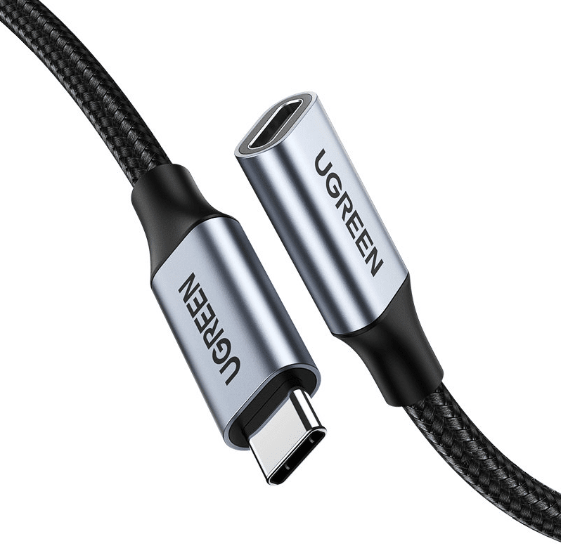 UGREEN USB-C Male to USB-C Female Gen2 Alu Case Braided Extension Cable 1m - Dark Gray