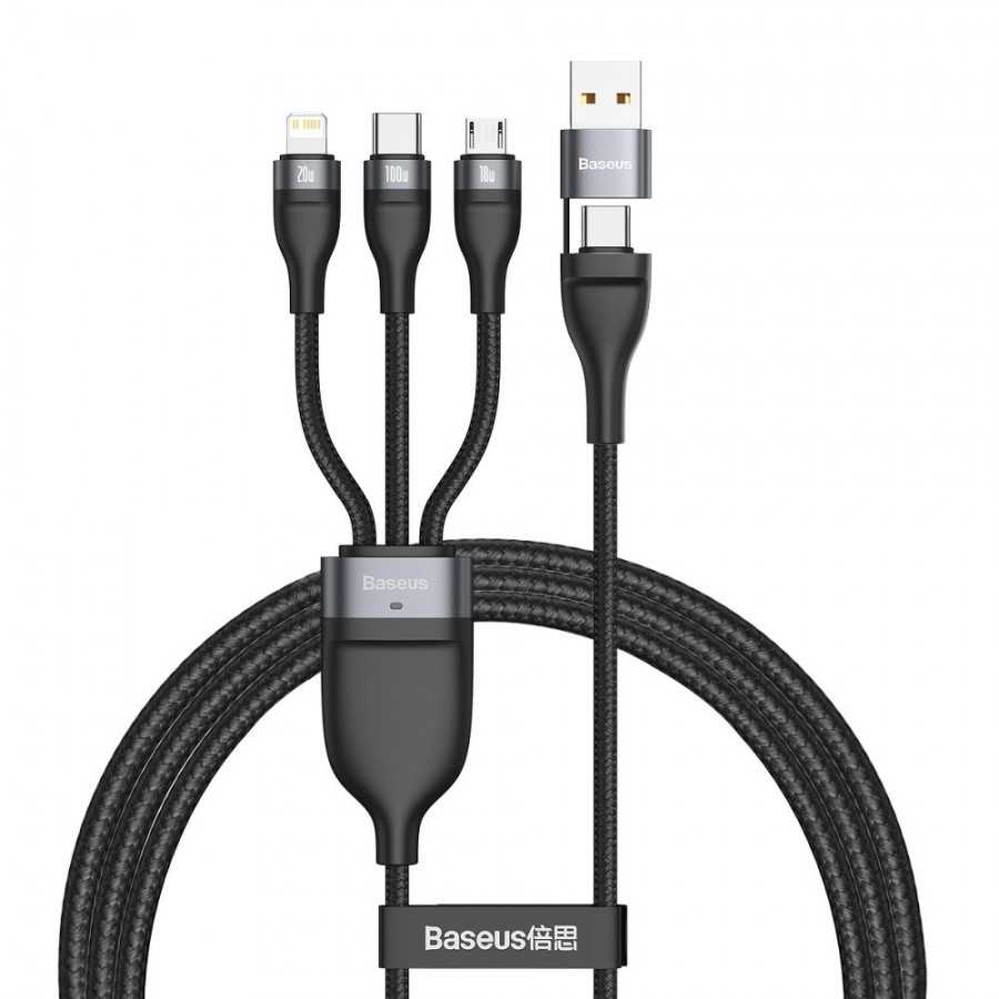 Baseus Flash Series Two-for-three Charging Cable U+C to M+L+C 100W 1.2m Gray+Black