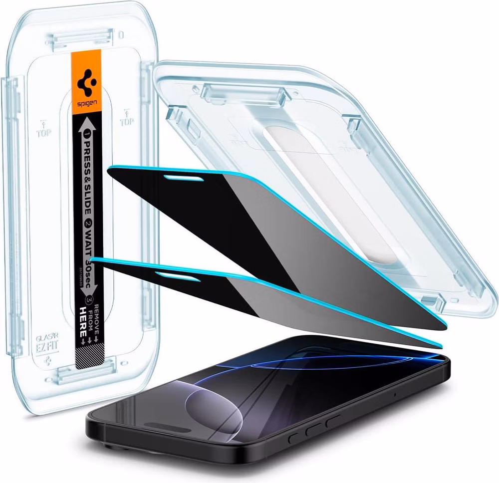 iPhone 16 Pro/17/17 Pro Spigen Glas.tR Ez Fit Privacy Screen Protector - 9H - 2 Pcs.